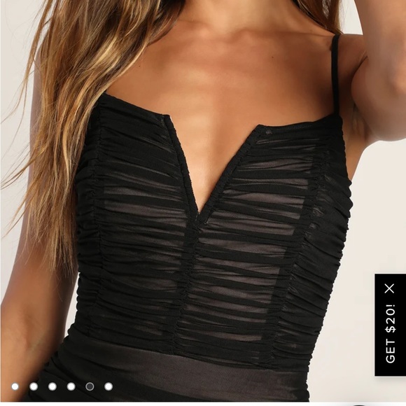 LuLus Dress - Here and Wow Black and Beige Ruched Bodycon Mini Dress Size M - Picture 4 of 9